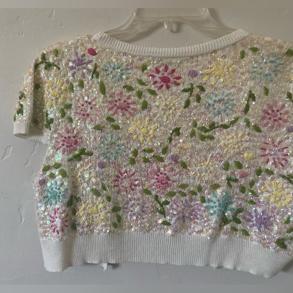 🆕 Sequin Floral Short Sleeve Cardigan - Picture 6 of 8